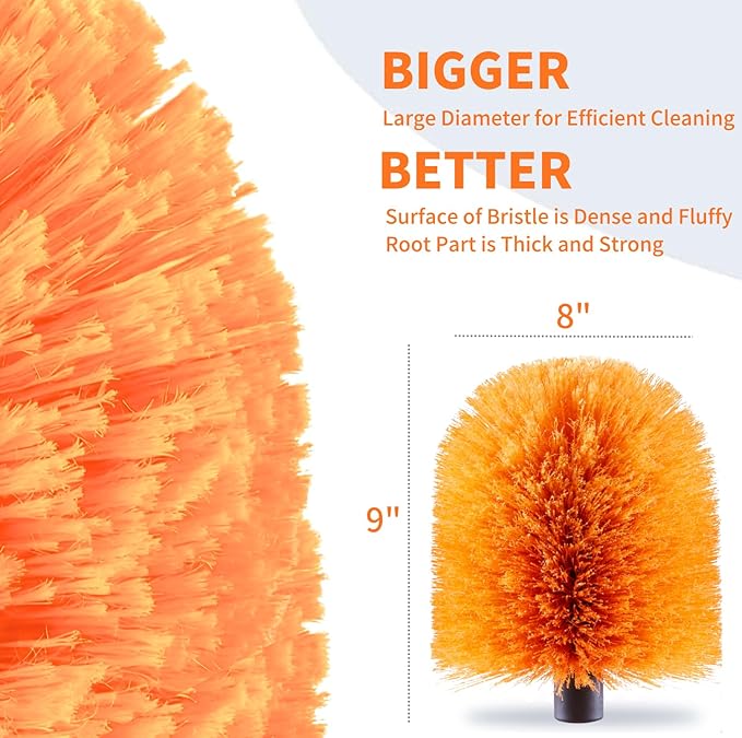 4 Pack Screw on Webster Cobweb Duster Head for PoleSpider Web Brush Cobweb Duster Head AttachmentFits Standard 3/4 inch Threaded Poles (4 Orange)