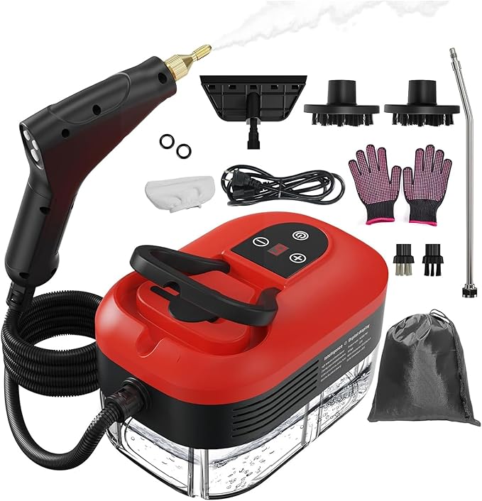 Steam Cleaner for Home 15s Heat-Up 1.2L Water Tank 6-Level Adjustable Handle Handheld Steam Cleaner for Car Detailing Dirt Furniture Couch Floor Tile Bathroom Bed Bugs 9Pcs Accessories