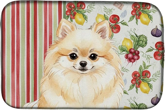 Caroline's Treasures Cream Pomeranian Vegetables Dish Drying Mat Absorbent Dish Drying Mat Pad for Kitchen Counter Dish Drainer Mat for Countertop 14 x 21 Multicolor