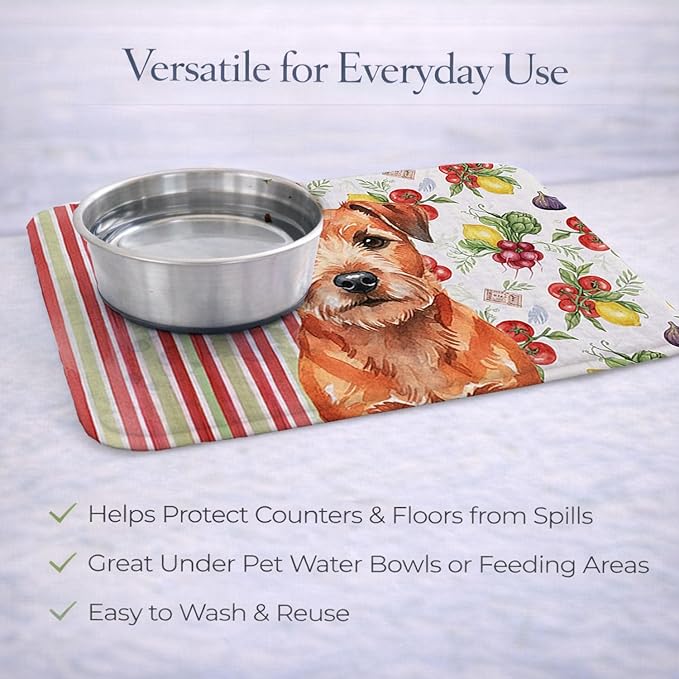 Caroline's Treasures Red Border Terrier Vegetables Dish Drying Mat Absorbent Dish Drying Mat Pad for Kitchen Counter Dish Drainer Mat for Countertop 14 x 21 Multicolor