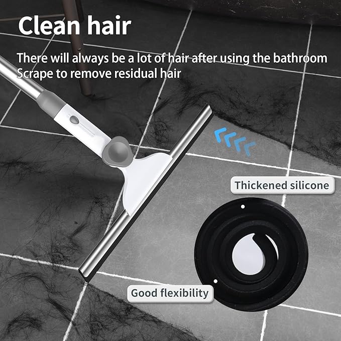 Window Cleaning Squeegee Kit 14 Silicone Blade and Microfiber Scrubber with 54 Aluminum Handle 2-in-1 Rotating Window Cleaner for Glass Doors Shower Mirrors and Home Windows – LJGG (Gray/White)