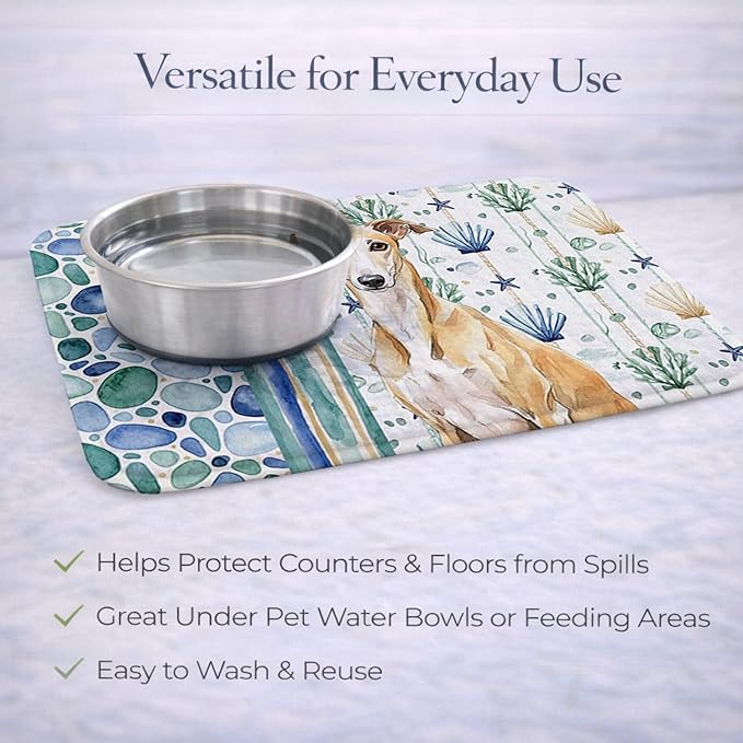 Caroline's Treasures Fawn Whippet Coastal Sea Glass Dish Drying Mat Absorbent Dish Drying Mat Pad for Kitchen Counter Dish Drainer Mat for Countertop 14 x 21 Multicolor