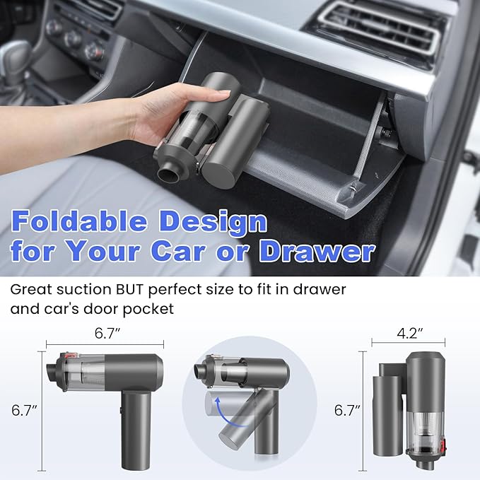 Foldable Cordless Vacuum &amp Air Duster - 16000PA Brushless Motor
