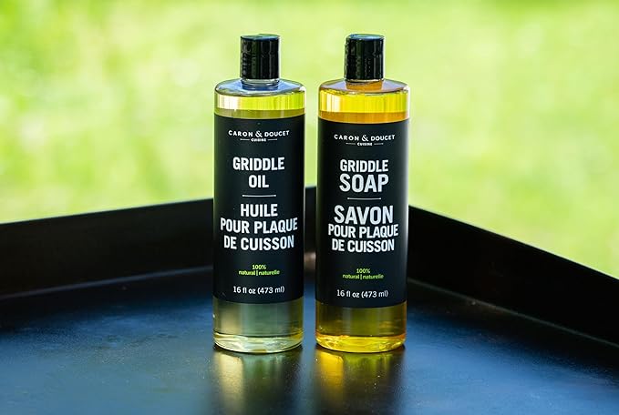 CARON &amp DOUCET - 100% Plant-Based Griddle Cleaning Set: Seasoning Oil &amp Soap for Washing Restoring &amp Seasoning Griddles!