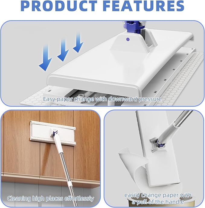 Snap Grip Mini Mop Disposable Dust Mop Compatible with Swiffer &amp Face Towels 2026 Upgraded Zero Touch Snap Grip Mini Mop for Kitchen Counter Convenient Cloth Changing Mops with 10 Reusable Clot