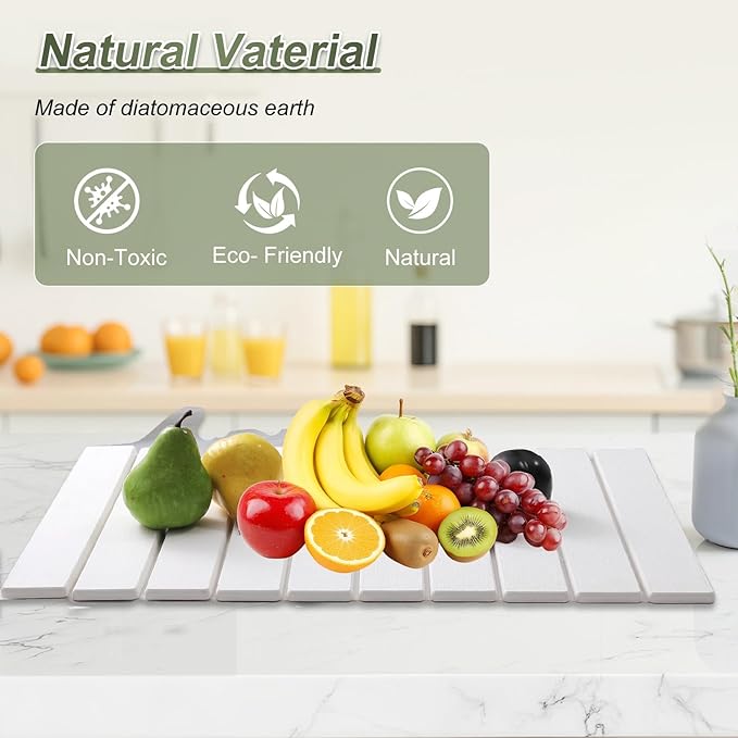 Dish Drying Mat Large Stone Dish Drying Mat For Kitchen Counter Collapsible Quick-Drying Sleek Diatomaceous Versatile Stone Drying Mats For Cups Dishes Bottles Marble (white 16''X24'')