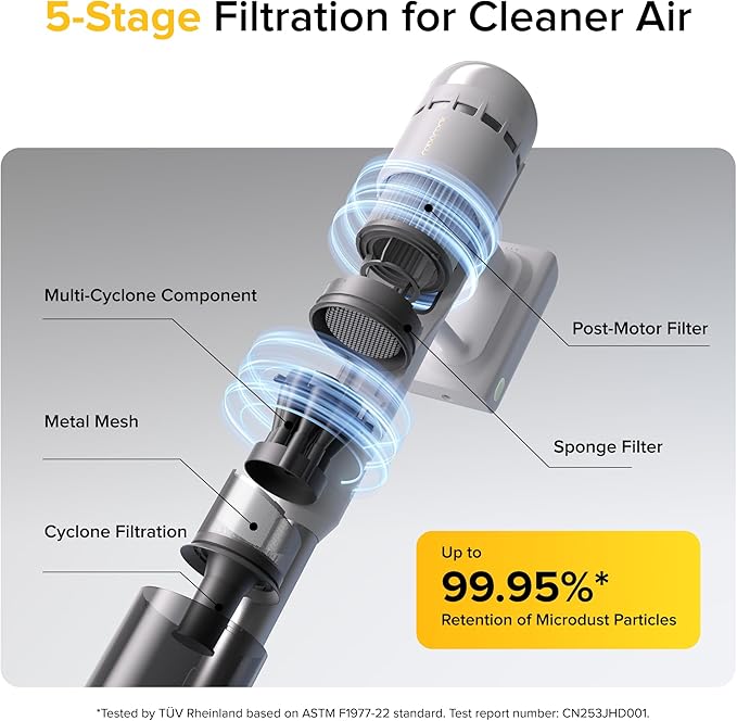 roborock H60 Cordless Stick Vacuum Cleaner 115AW Suction Power 60-Min Runtime 90° Bendable Tube Dust-Revealing LED Anti-Tangle Cordless Vacuum Cleaners for Home Carpets Hard Floors &amp Pet Ha
