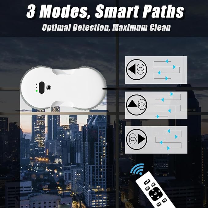 Window Cleaning Robot - Ultra Slim Window Cleaner Robot Equipped with Dual Water Sprays &amp Smart Edge Detection - Clean Vacuum for Interior/Exterior Floor to Ceiling Windows