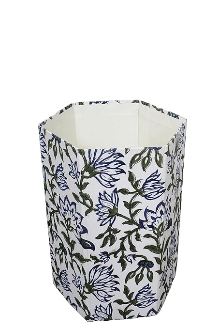 Handmade Cotton Paper Waste Basket Stylish Trash Can for Home or Office (1 Blue Green Branch)