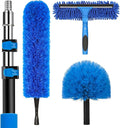 20 Feet High Reach Duster Kit with 5-12 Ft Extension Pole Cobweb Duster with Telescoping Pole Window Squeegee with Scrubber Spider Web Brush High Ceiling Fan Duster for High Window Interior Roof