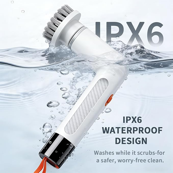 6-in-1 Electric Spin Scrubber with 5 Brush Heads – Cordless Rechargeable Dual-Speed &amp Waterproof Electric Scrubber for Cleaning Bathroom Tile Floor Window Kitchen Sink