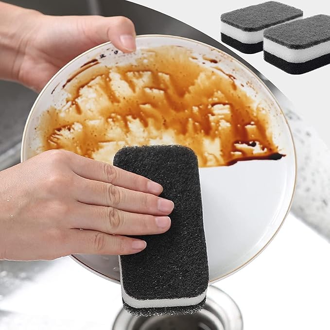 Kitchen Dishwashing Sponge Individually Wrapped Sponges Bulk Non Scratch Scouring Pad Odor-Free Dish Sponges for Washing Dishes Wipes for Household Cleaning Dishes Travel Apartments (Black- 200 Pack)