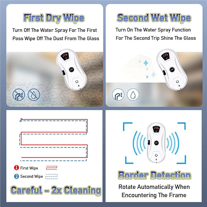 Window Cleaner Robot with Automatic Water Spray Smart Glass Cleaning Robotic for Indoor and Outdoor Glass Tile Window Smart Cleaner Kit with Remote Control