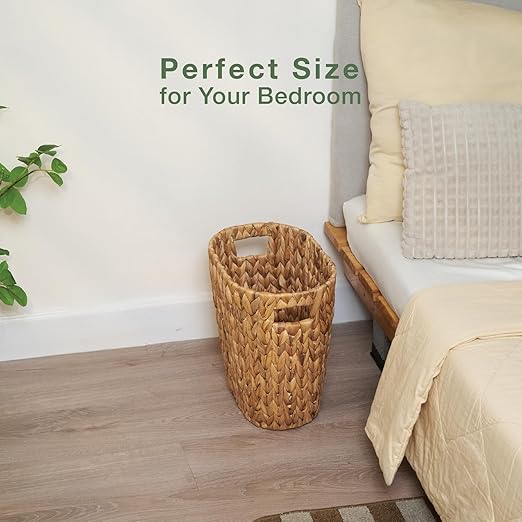 2-Pack Oval Wicker Trash Cans – Rattan Trash Can - Wicker Waste Basket for Bathroom Bedroom Office - Decorative Waste Basket (Natural Hyacinth)