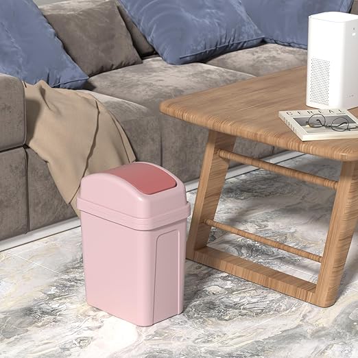 7 Liter Bathroom Slim Trash Can Small Swing Top Lid Garbage Can Pink