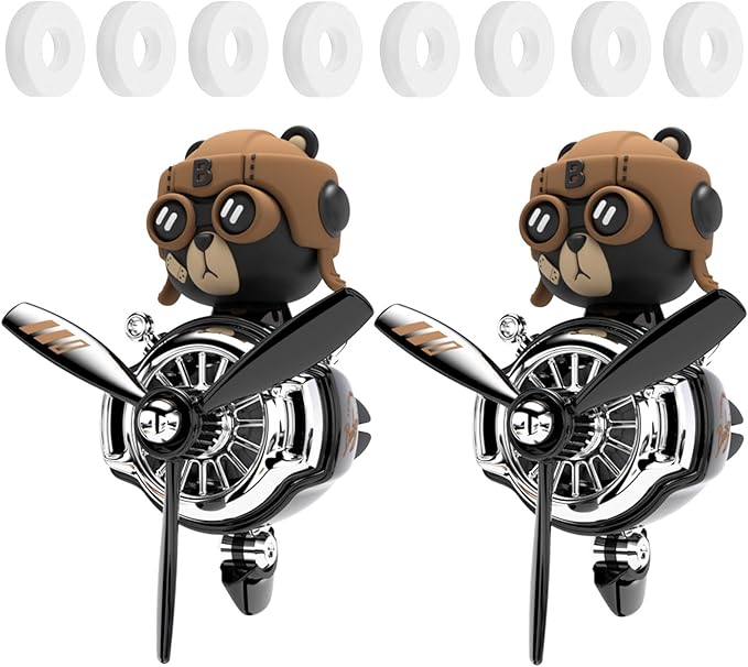 2Pcs Car Air Fresheners Cute Bear Pilot Automotive Air Outlet Creative Car Perfume Diffuser Automotive Accessories Air Vent Decoration with 8 Fragrant Tablets (Black 5+Black 5)