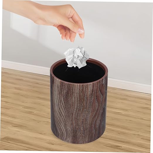 Cabilock Capacity Imitation Wood Grain Trash Can Office Waste Basket Kitchen Decor Wastebasket