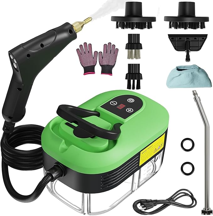 Handheld Steam Cleaner for Home 2500W High Temperature Pressurized Machine 1.2L Water Tank Handle-controlled Steam Output Portable Cleaning Steamer for Car Bed Bugs Furniture Grout (Green)