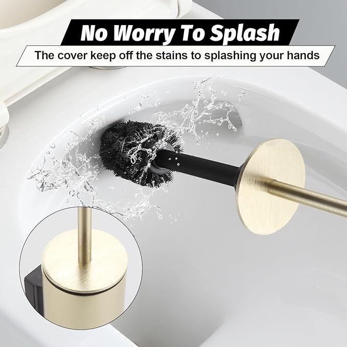 BGL Toilet Brush and Holder Set Brushed Gold Wall Mounted for Bathroom Round Design