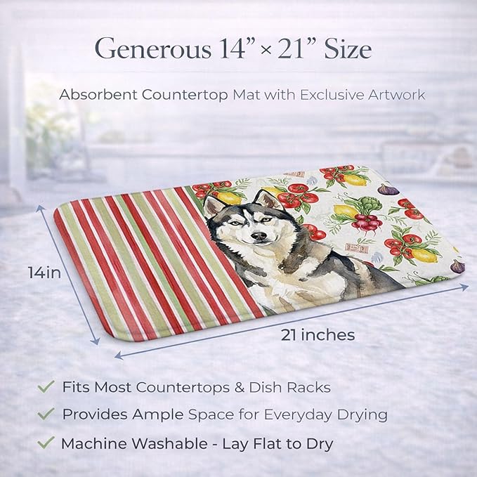 Caroline's Treasures Agouti Siberian Husky Vegetables Dish Drying Mat Absorbent Dish Drying Mat Pad for Kitchen Counter Dish Drainer Mat for Countertop 14 x 21 Multicolor