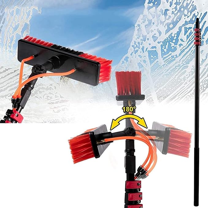 Water Fed Extension Brush Solar Panels Cleaning Brush 12ft-36ft Outdoor Window Cleaning Water Fed Telescopic Extension Pole Cleaning Kit10.8M/36FT