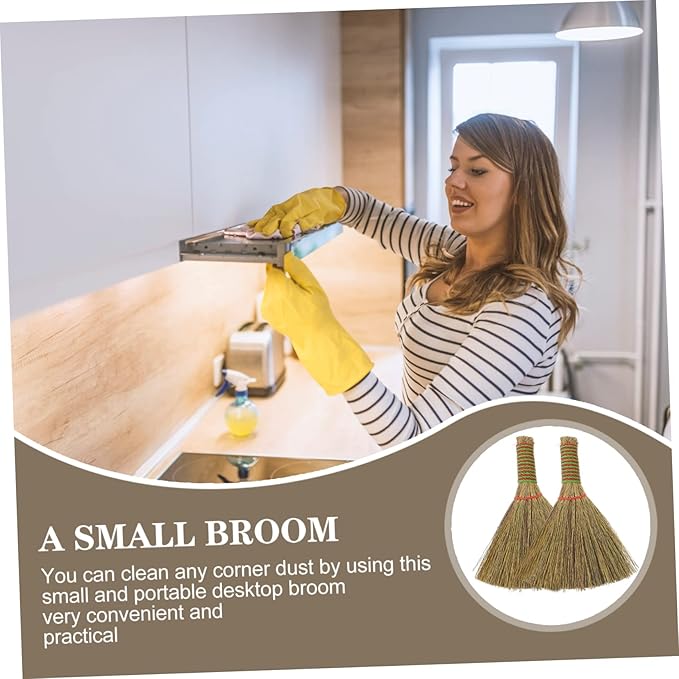 GLEAVI 8pcs Ergonomic Handle Design Small Whisk Broom for Dusting Home Office Accessories