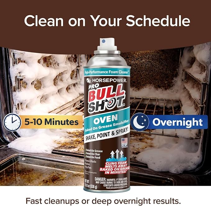 Bull Shot Oven Pro AS SEEN ON TV Cling Foam Melts Away Baked-On Grease Char &amp Food In Minutes Professional Strength Shake Point &amp Spray Made in the USA Ovens Racks Drip Pans &amp Br