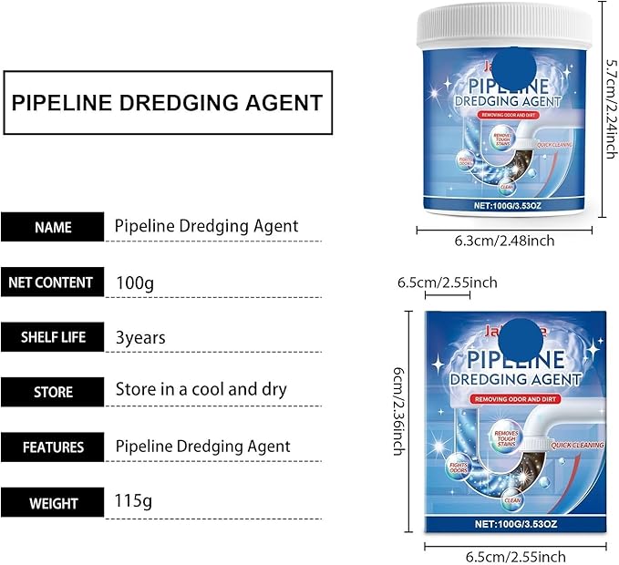 Drain Unclogging Powder - Fast Acting Pipe Cleaner Dissolves Blockages Removes Odors &amp Scales for All Drain Pipes(2PCS)