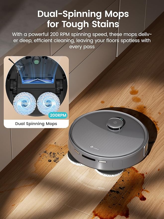 Lefant LiDAR Robot Vacuum and Mop 20000Pa Suction 90-Day Self-Emptying Obstacle Avoidance Auto Mop Washing&ampDrying All-in-One for Pet Hair Carpet 5G WiFi Alexa/APP/iWatch Control M3 Max