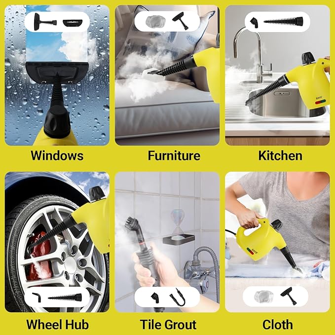 Handheld Steam Cleaner Steamer for Cleaning Portable Upholstery Steamer for Surface Cleaning Hand Steam Cleaner for Furniture Car Detailing Home Kitchen Bathroom Upholstery