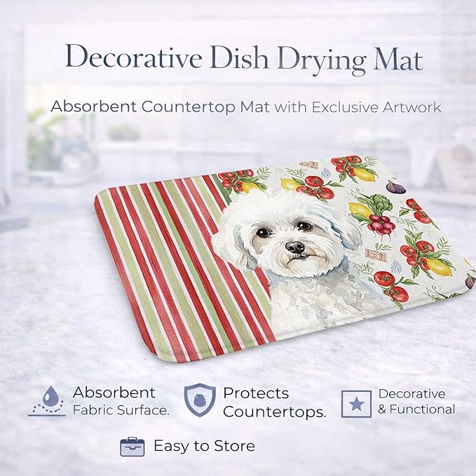 Caroline's Treasures Bichon Frise Vegetables Dish Drying Mat Absorbent Dish Drying Mat Pad for Kitchen Counter Dish Drainer Mat for Countertop 14 x 21 Multicolor
