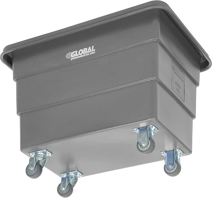 Global Industrial 6 Bushel Plastic Bulk Box Truck Direct Mount Base 500 lbs. Capacity 3 Non-Maring Rubber Casters Gray 33-2/5L x 23 W x 24-1/2H
