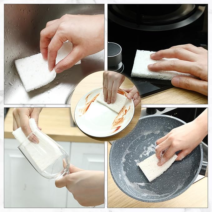 Zhengmy 100 Pieces Sponges Kitchen Compressed Sponges Bulk Natural Dish Sponge Compressed Wood Pulp Cleaning Sponge Without Scratching for Kitchen Bathroom 3.9 x 2.4 x 0.12 Inch (White)