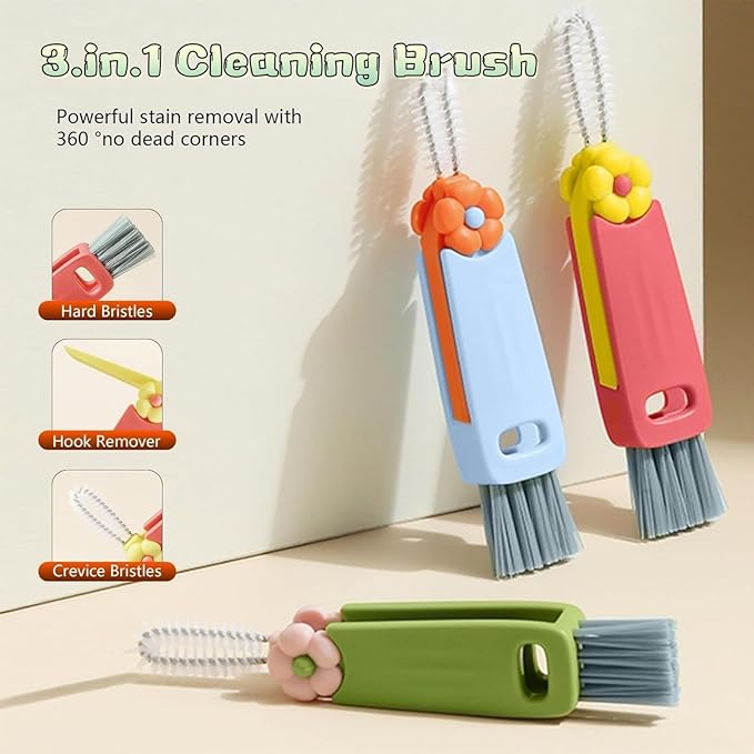 3 in 1 Cup Lid Cleaning Brush Multifunctional Bottle Brush Cleaner Home Kitchen Crevice Brush Tools for Bottle Gap Tight Spaces Cup (Green 1pcs)