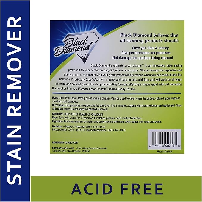 Black Diamond Stoneworks Ultimate Grout Cleaner for Tile Floors — Acid-Free Deep Cleaner Removes Grease Dirt &amp Soap Scum Without Damaging Grout — Safe for Marble and All Natural Stone (4-Gallons)