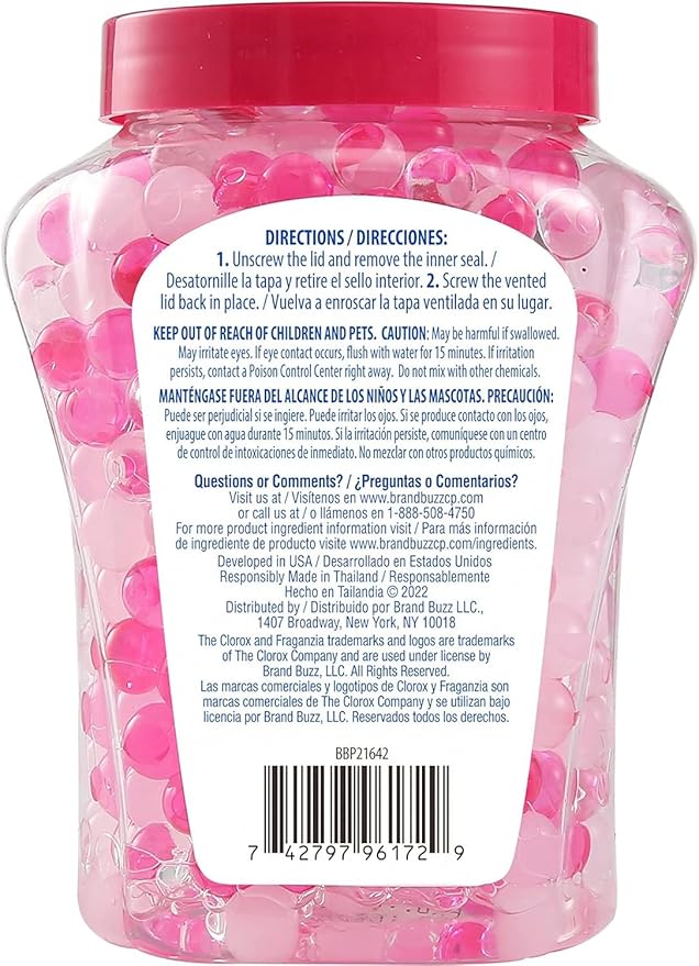 Clorox Fraganzia Crystal Beads Air Freshener Long Lasting Room Deodorizer and Odor Eliminator Gel Beads to Freshen Home Car or Office Sweet Rosewater Scent 12 Fl Oz - 12 Pack