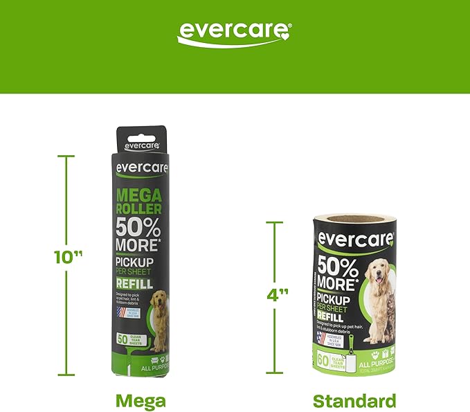 Evercare Pack of 6 10 Wide Large Surface Mega Pet Roller Refill 50 Sheets Each (300 Sheets Total)