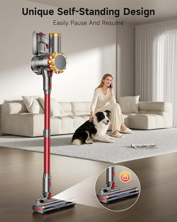 Cordless Vacuum Cleaner 580W 50Kpa Vacuum Cleaners for Home 65 Mins Battery Stick Vacuum Anti-Tangle Self-Standing 8-in-1 Lightweight Vacuum for Hardwood Floor/Carpet/Pet Hair