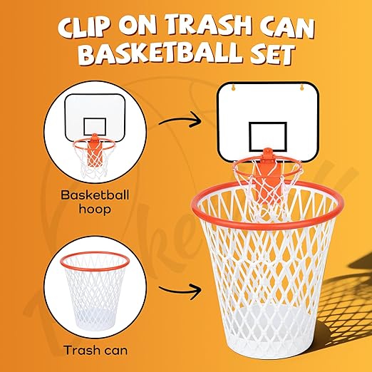 Basketball Hoop Trash Can Set (Included 1pc Wastebasket bin and 1pc Flat Free Ball) for Boys Room Decor- Christmas Gift and Birthday Gift for Boys-Garbage Can Set for OfficeBasketball Party