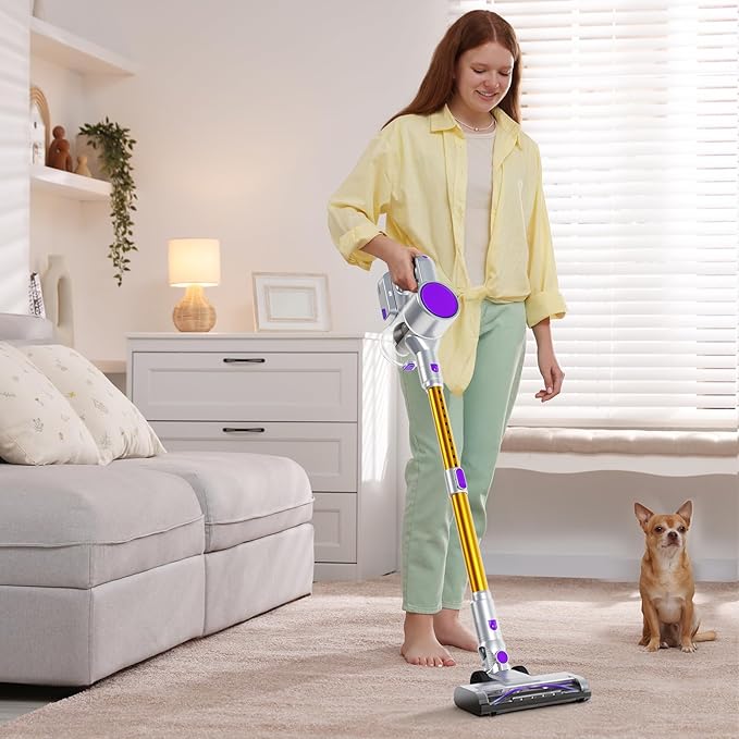 NEWBULIG Cordless Stick Vacuum Powerful 10KPa Suction for Hardwood Floors Pet Hair Removal Lightweight Rechargeable Low Noise Cleaner