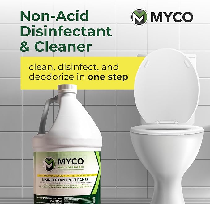 Myco Mold Control RTU – Ready-to-Use EPA-Registered Hospital Grade Disinfectant &amp Cleaner Quat Formula for Mold Remediation &amp Bacteria Control Commercial &amp Residential Use 1 Gallon