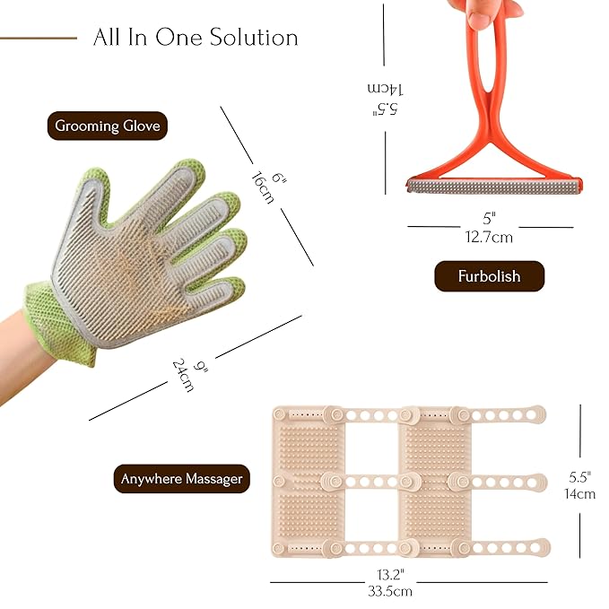 Petpals Pet Hair removal Tool Portable Flexible Cat Massager2 in 1 Pet Grooming Glove Cat/Dog Hair Removal Brush for Rugs Couch Furniture 3 in 1 BundleValuable Kit