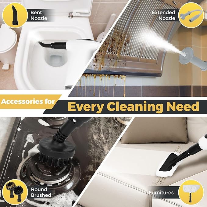 Handheld Steam Cleaner 15S Rapid Heating 3 Adjustable Modes 14 Cleaning Kits Steam Cleaner for Home Kitchen Bathroom Car(White)