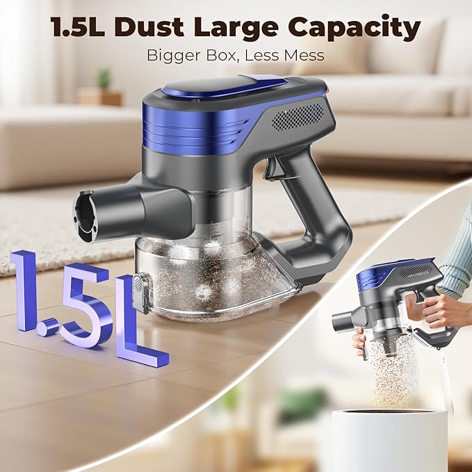 N16 Cordless Vacuum Cleaner Lightweight Vacuum Cleaners for Home with Powerful Suction 2600mAh Battery with 45 Mins Runtime Rechargeable Stick Vacuum Cordless for Hardwood Floor Carpet Pet Hair