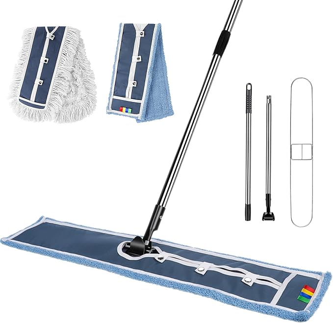 MASTERTOP Industrial Mop Extra Large Floor Mop with Microfiber &amp Cotton Pad Heavy Duty Flat Mops Commercial Dust Mop for Cleaning Office Garage Mall Hotel Home Floors