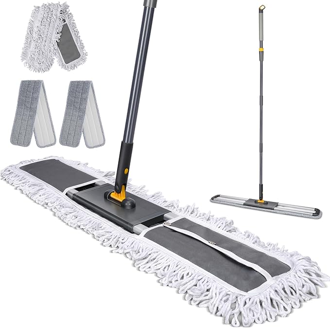 MASTERTOP Commercial Mop 36'' Large Dust MopHeavy Duty Industrial Push Mops with 3 Reusable Microfibre Pads &amp 62'' Adjustable Handle for HomeHotelMallWarehouse