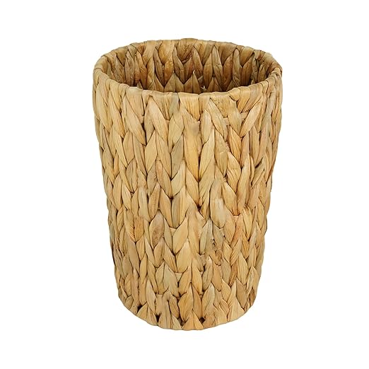 Small Wicker Trash Can Small Bathroom Trash Can Boho Waste Basket for Bedroom Home Office Water Hyacinth Wicker Waste Basket for Bathroom Compact Spaces (Round 2 Gallon)