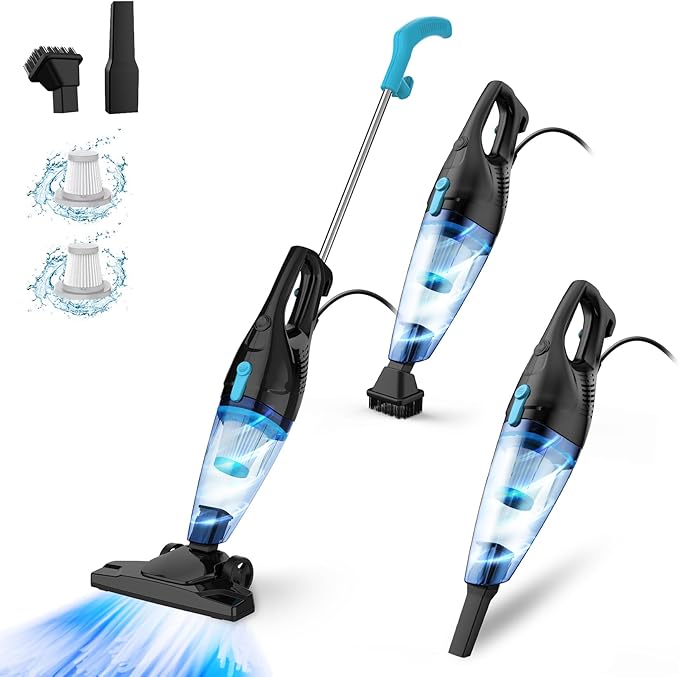 Corded Vacuum Cleaner 4-in-1 Vacuum Cleaners for Home 15Kpa Power Suction Lightweight Corded Stick Vacuum with HEPA Filter Converts to Small Handheld Vacuum for Home Pet Hair Carpet Hard Floors