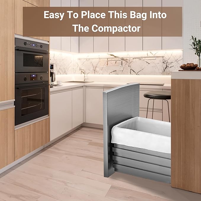 18 Gallon 100 Count Compactor Kitchen Trash Bags Heavy Duty Reinforced Drawstring 1.2 Mil THICK Fits 18 Gallon Compatible with Kitchenaid Whirpool GE 15 Inch Compactors Leak Resistant