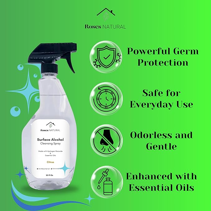 Surface Alcohol Cleansing Spray 20 Fl Oz Citrus Essential Oil 70% Ethyl Alcohol (Citrus)